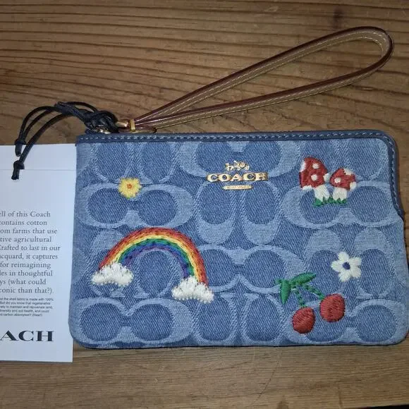 NWT Coach Corner Zip Wristlet In Signature Denim cdf35 - Picture 3 of 3